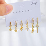 6 Pcs Heart Star Dangle Hoop Earrings Set For Women