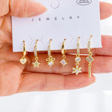 6 Pcs Heart Star Dangle Hoop Earrings Set For Women