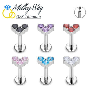 Titanium Heart Zircon Stud Nose Ring Cartilage Tragus Piercing