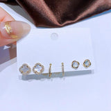 CZ Shell Flower Stud Earrings Set for Women, Party Gift Jewelry