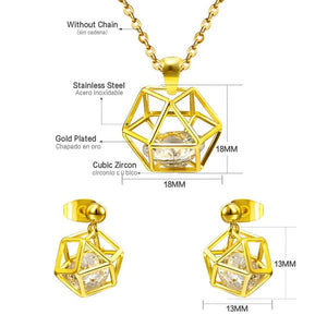 Water Drop Pendant Necklace and Earrings Set CZ Stainless Steel Jewelry
