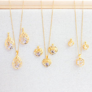 Water Drop Pendant Necklace and Earrings Set CZ Stainless Steel Jewelry