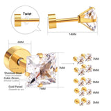 5Pairs CZ Earrings Women Men Stainless Steel Crystal Zircon Stud Earring Set