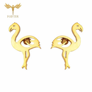 12 Pairs Flamingo Bird Earrings Set Golden Stainless Steel Jewelry