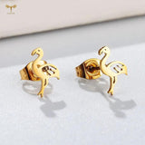 12 Pairs Flamingo Bird Earrings Set Golden Stainless Steel Jewelry