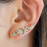 Star Moon Silver Plated Earring Set Stud Girl Fine Jewelry Wedding Accessory