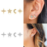 Star Moon Silver Plated Earring Set Stud Girl Fine Jewelry Wedding Accessory