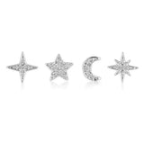 Star Moon Silver Plated Earring Set Stud Girl Fine Jewelry Wedding Accessory