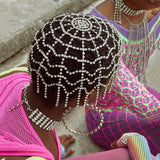 Rhinestone Mesh Hat Cap Head Chain Women's Headpiece