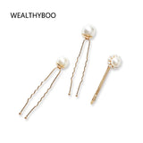 3pc/set Pearl Hair Pins Bridal Bobby Forks Barrettes Headpiece