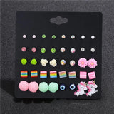 Unicorn Kids Stud Earring Set for Girls Evil Eye Resin Flower Earrings 20 Pairs