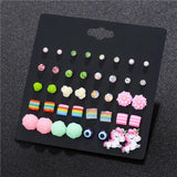 Unicorn Kids Stud Earring Set for Girls Evil Eye Resin Flower Earrings 20 Pairs