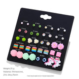Unicorn Kids Stud Earring Set for Girls Evil Eye Resin Flower Earrings 20 Pairs