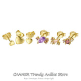 Zirconia 925 Silver Stud Earrings Heart Stars Set