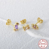 Zirconia 925 Silver Stud Earrings Heart Stars Set