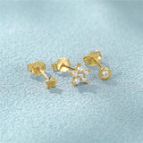 Zirconia 925 Silver Stud Earrings Heart Stars Set