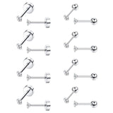 8 Pairs CZ Cartilage Stud Earrings Tiny Round 2MM Piercing
