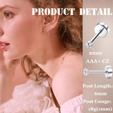 8 Pairs CZ Cartilage Stud Earrings Tiny Round 2MM Piercing