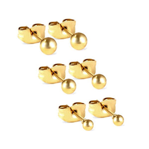 3 Pairs Metal Circle Ball Stainless Steel Stud Earrings