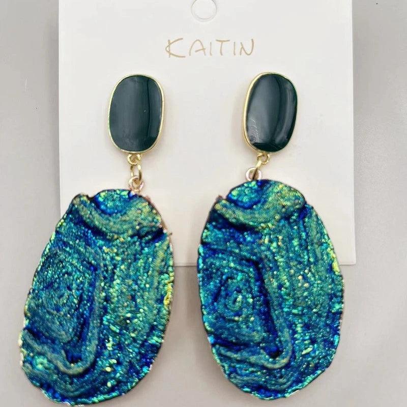 Green Enamel Resin Stone Drop Earrings Party Jewelry