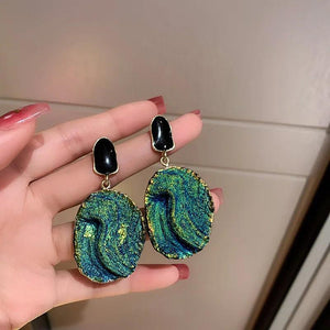 Green Enamel Resin Stone Drop Earrings Party Jewelry