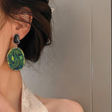 Green Enamel Resin Stone Drop Earrings Party Jewelry