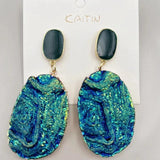 Green Enamel Resin Stone Drop Earrings Party Jewelry