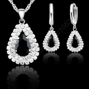 Water Drop Crystal Pendant Necklace Earrings Set