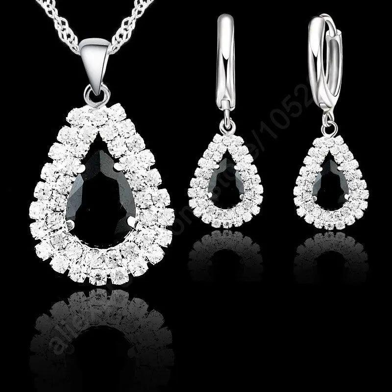 Water Drop Crystal Pendant Necklace Earrings Set