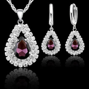 Water Drop Crystal Pendant Necklace Earrings Set