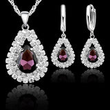 Water Drop Crystal Pendant Necklace Earrings Set