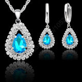 Water Drop Crystal Pendant Necklace Earrings Set