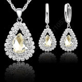 Water Drop Crystal Pendant Necklace Earrings Set