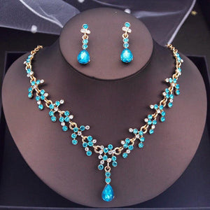 Rhinestone Wedding Choker Necklace Earrings Set Bridal Jewelry
