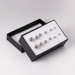 6 Pairs Steel Ball Stud Earrings Round Ear Post 3-8mm Piercing Jewelry Set