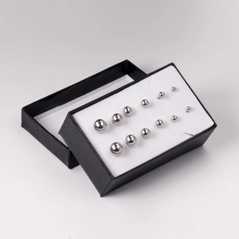 6 Pairs Steel Ball Stud Earrings Round Ear Post 3-8mm Piercing Jewelry Set