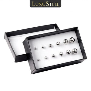 6 Pairs Steel Ball Stud Earrings Round Ear Post 3-8mm Piercing Jewelry Set