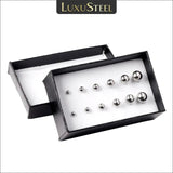 6 Pairs Steel Ball Stud Earrings Round Ear Post 3-8mm Piercing Jewelry Set