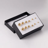 6 Pairs Steel Ball Stud Earrings Round Ear Post 3-8mm Piercing Jewelry Set