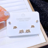3-Pair Crystal Heart Stud Earrings Set for Women, CZ Jewelry