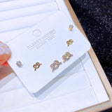 3-Pair Crystal Heart Stud Earrings Set for Women, CZ Jewelry