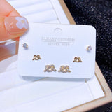 3-Pair Crystal Heart Stud Earrings Set for Women, CZ Jewelry