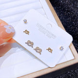 3-Pair Crystal Heart Stud Earrings Set for Women, CZ Jewelry