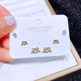 3-Pair Crystal Heart Stud Earrings Set for Women, CZ Jewelry