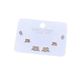 3-Pair Crystal Heart Stud Earrings Set for Women, CZ Jewelry
