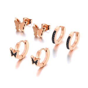 Stainless Steel Butterfly Earrings Set with Crystals JE21201