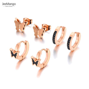 Stainless Steel Butterfly Earrings Set with Crystals JE21201