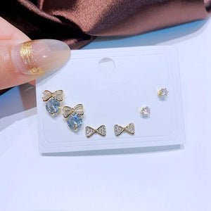 3 Pairs/Set Cubic Zircon Crystal Stud Earrings Women Jewelry
