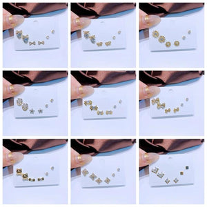 3 Pairs/Set Cubic Zircon Crystal Stud Earrings Women Jewelry