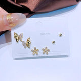 3 Pairs/Set Cubic Zircon Crystal Stud Earrings Women Jewelry